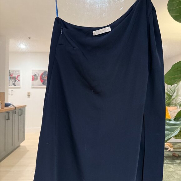 Mango Dark Blue One-Shoulder Cape Dress (Size Small) - Picture 4 of 6